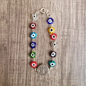 12 multicolor eyes/San Benito 925 silver bracelet