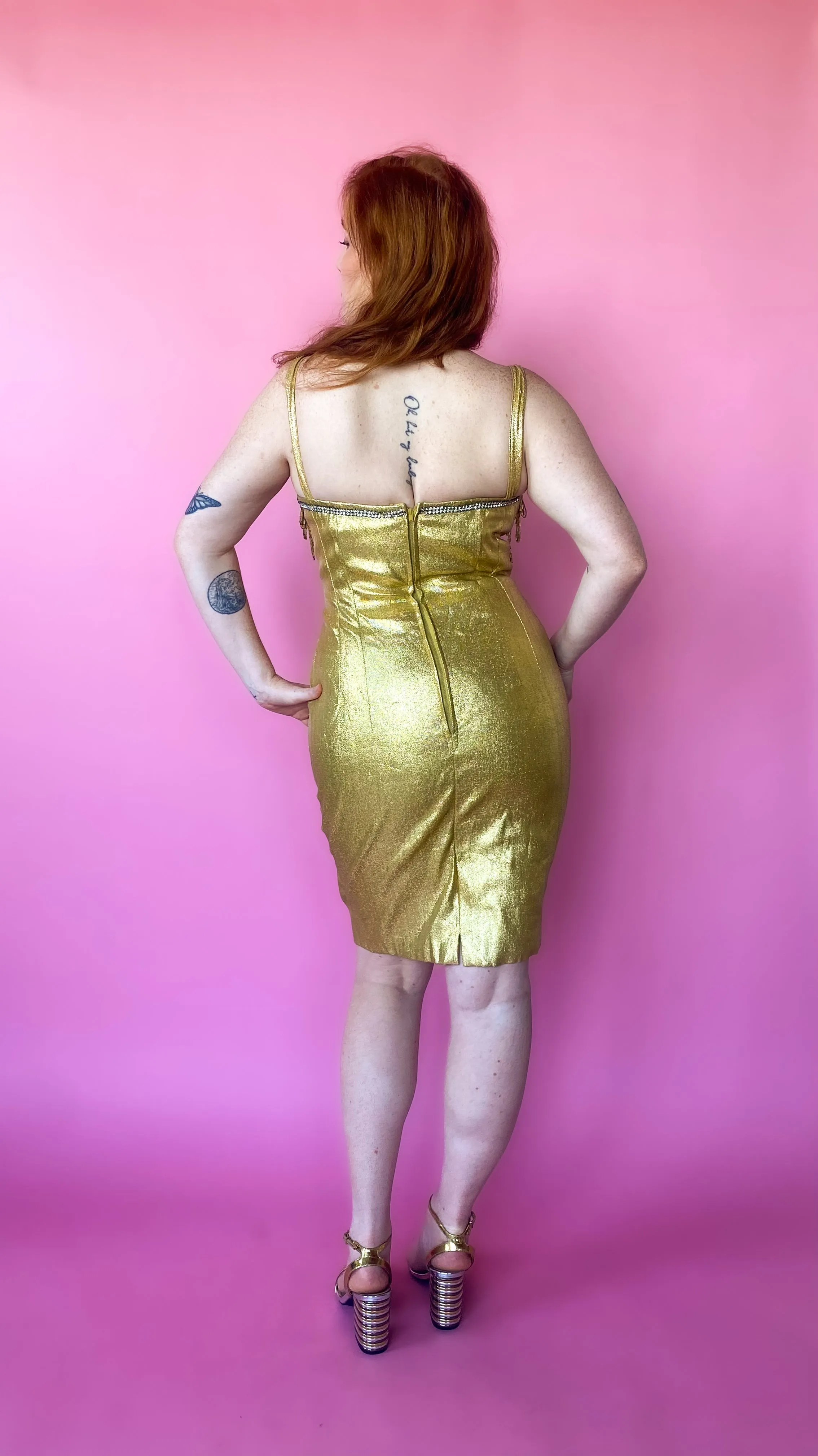 1960s Gilded Gold Fringe Dress, sz. M