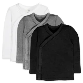 3-Pack Organic Cotton Long Sleeve Side-Snap Kimono Tops