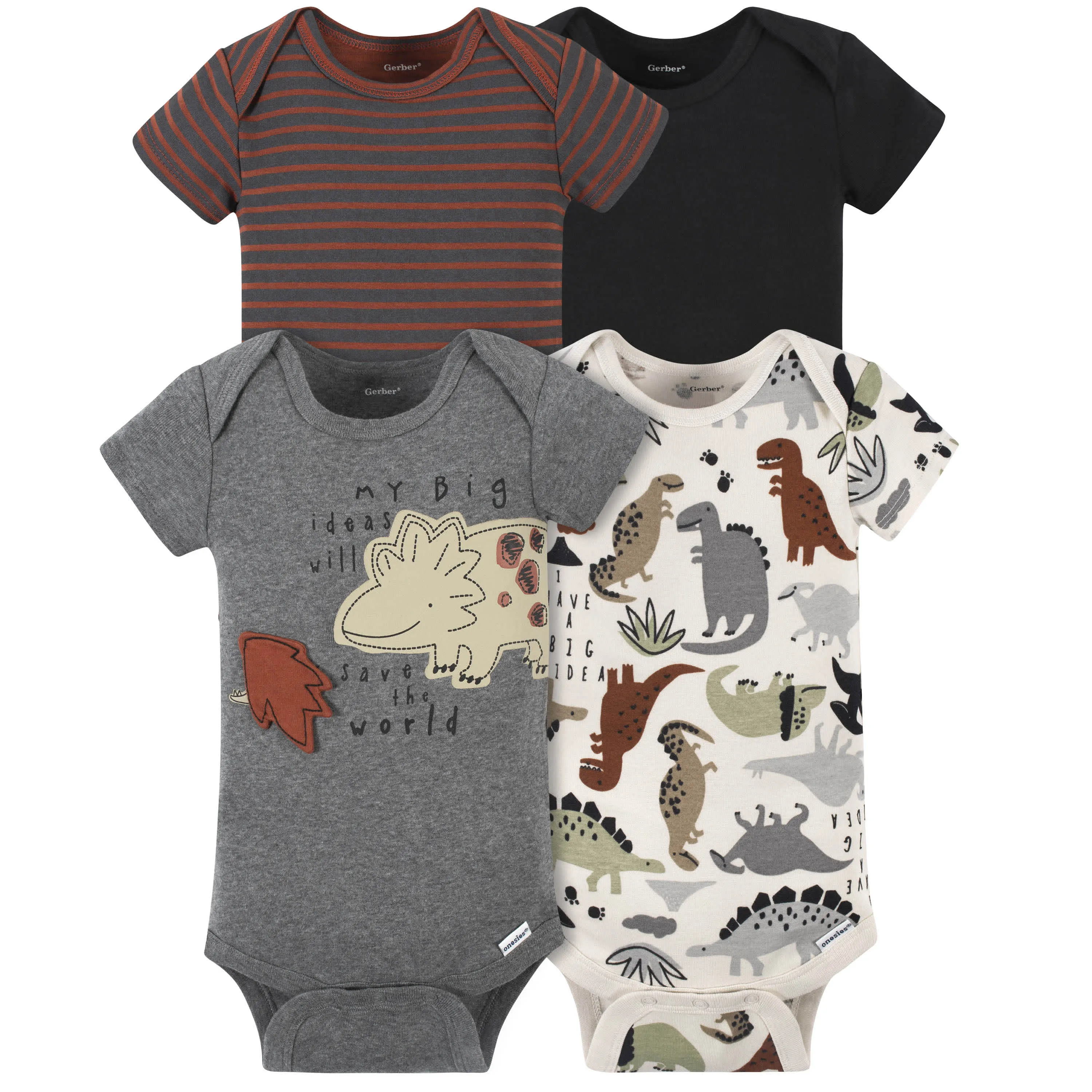 4-Pack Baby Boys Dino Short Sleeve Onesies Bodysuits