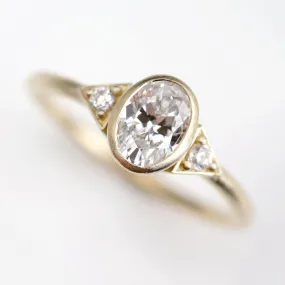 7x5mm Oval Deco Three Stone Ring •