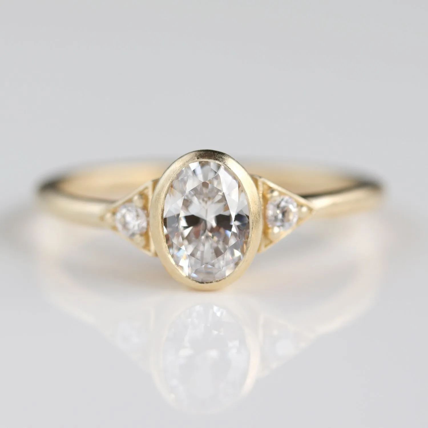 7x5mm Oval Deco Three Stone Ring •