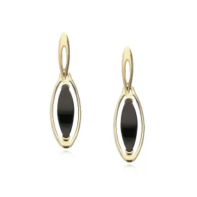 9ct Yellow Gold Whitby Jet Marquise Drop Earrings