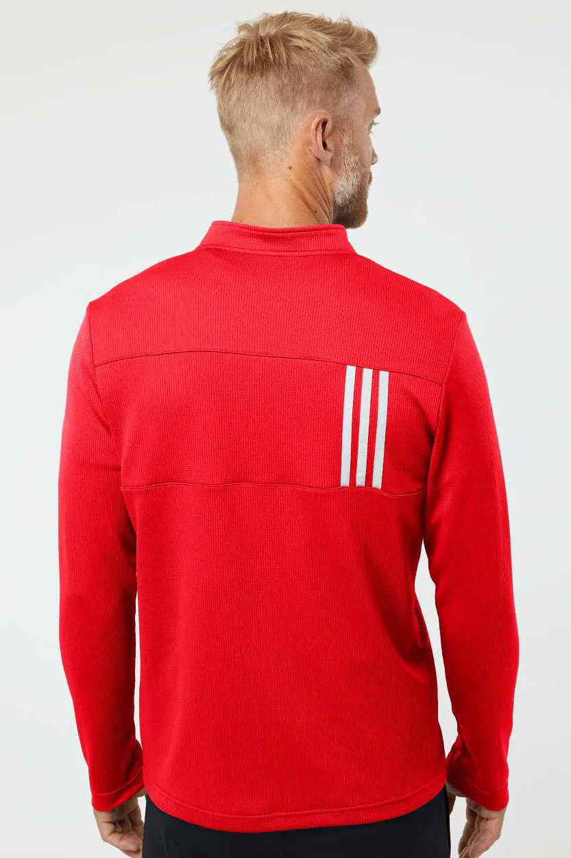 Adidas Mens 3 Stripes Double Knit Moisture Wicking 1/4 Zip Sweatshirt - Team Collegiate Red/Grey - NEW