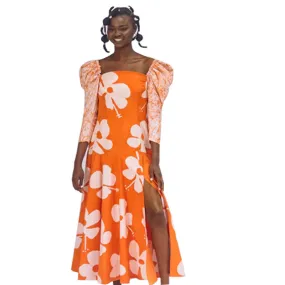 AGA CULTURE Nkem Orange Crackle Marble Slit Maxi Dress