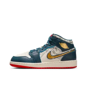 AIR JORDAN 1 MID SE GS  - ARMORY NAVY/METALLIC GOLD-PALE IVORY