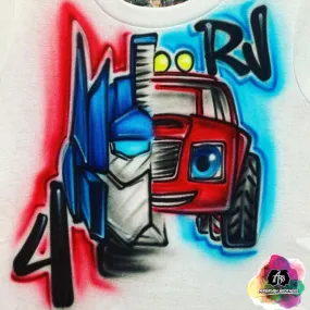 Airbrush Optimus Prime & Blaze Birthday Shirt Design