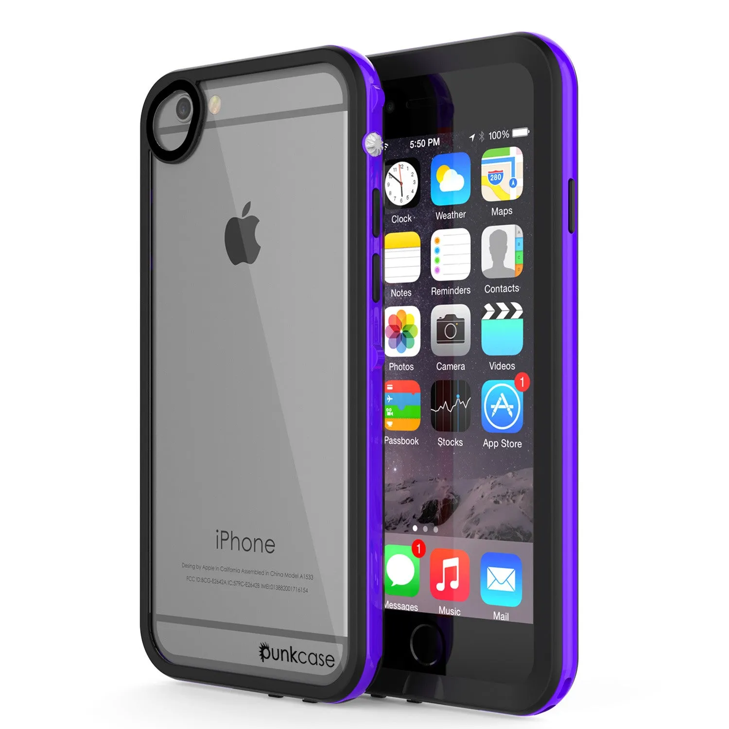 Apple iPhone 7 Waterproof Case, PUNKcase CRYSTAL 2.0 Purple W/ Attached Screen Protector  | Warranty