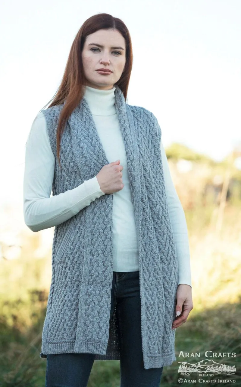 Aran Crafts Sleeveless Herringbone Cardigan | Grey