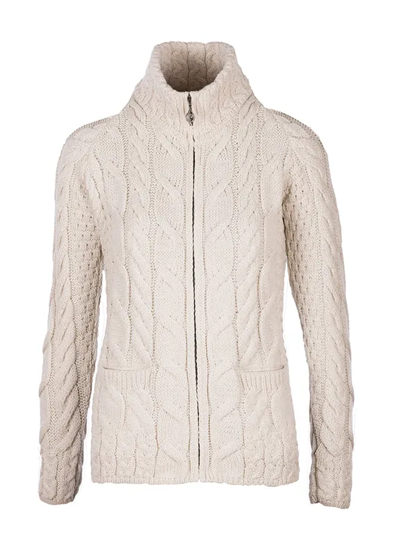 Aran - Shaped Zipper Cardi - Cream