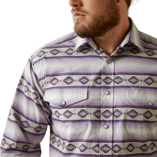 Ariat Men's Marlon Purple Oyster & Grey Aztec Classic Fit Long Sleeve Snap Up Shirt 10044982