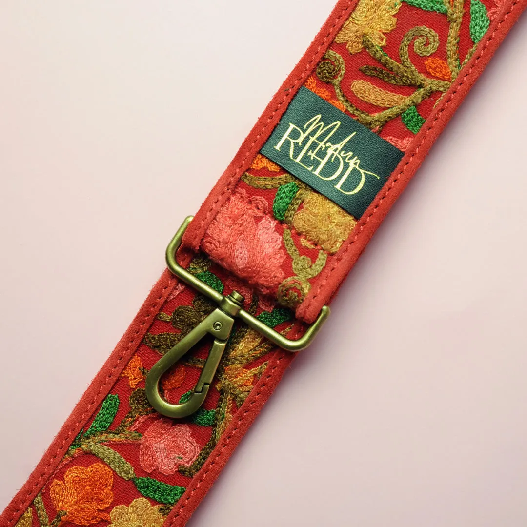 Artisan Redd Amaranth Red Retro Embroidered Shoulder Strap