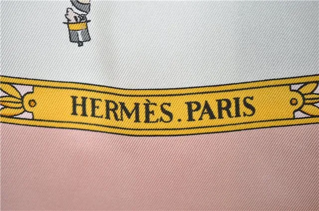 Auth HERMES Carre 90 Scarf "LA PROMENADE DE LONGCHAMPS " Silk Pink Box 2129G