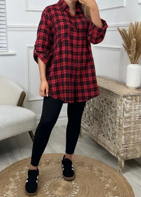 Avery Red Check Print Fleece Shirt