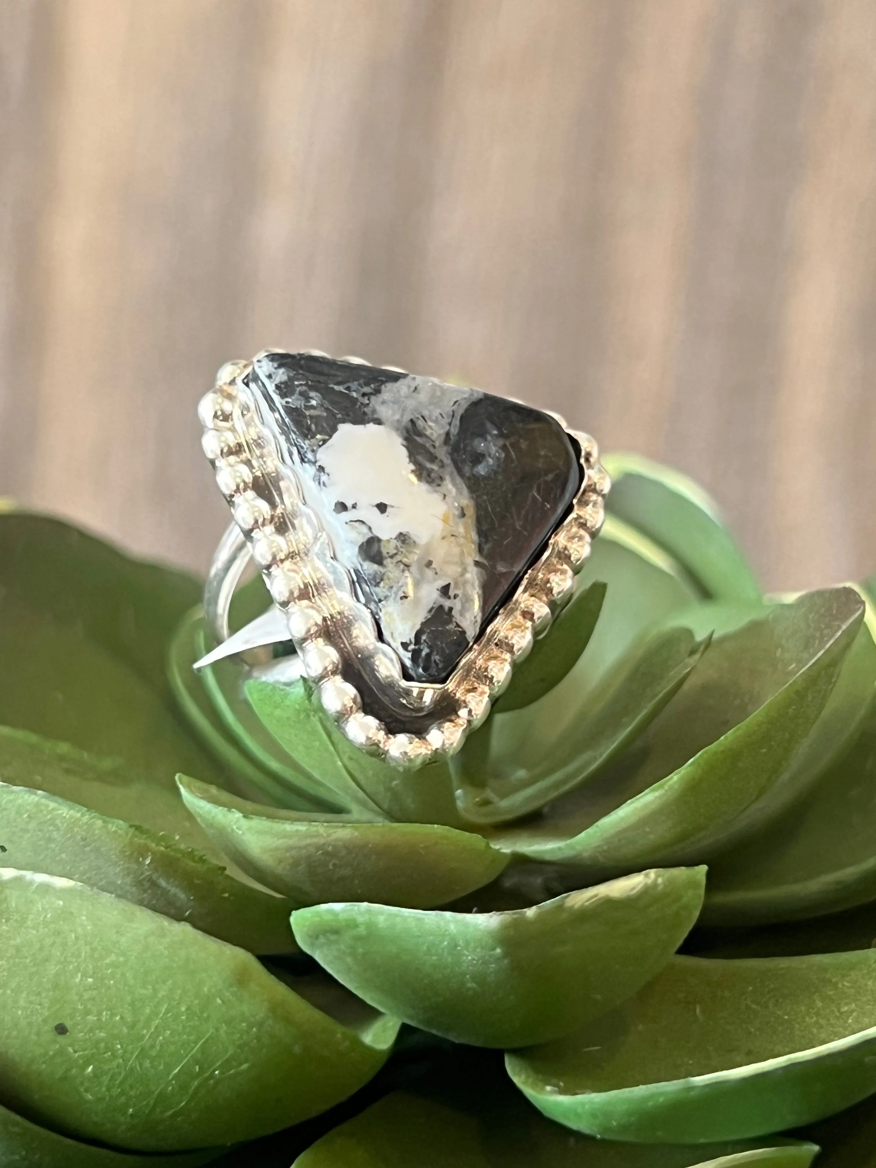 Back In Black White Buffalo Sterling Silver Ring