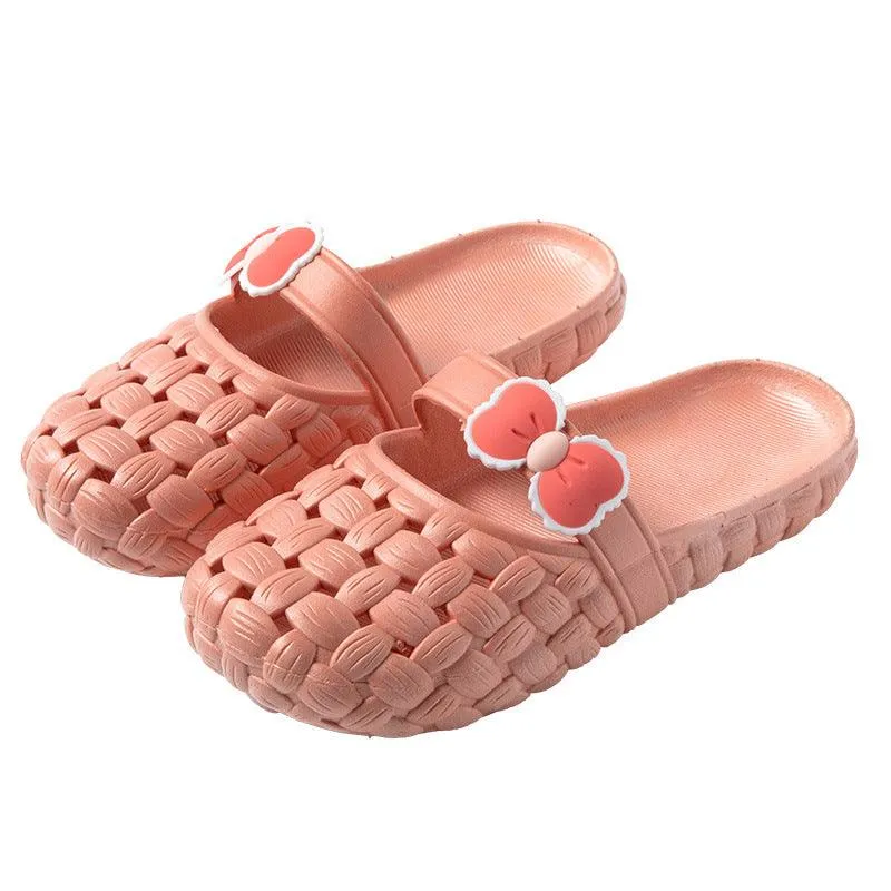 Baotou Slippers With Bow Braid Design Fashion Summer Beach Shoes Cute Dormitory Home Slippers For Women Students