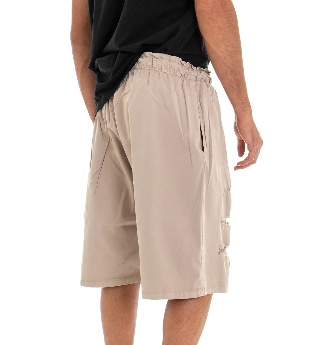 Bermuda Pantaloncino Uomo Shorts Over Tinta Unita Beige Rotture GIOSAL-PC1528A