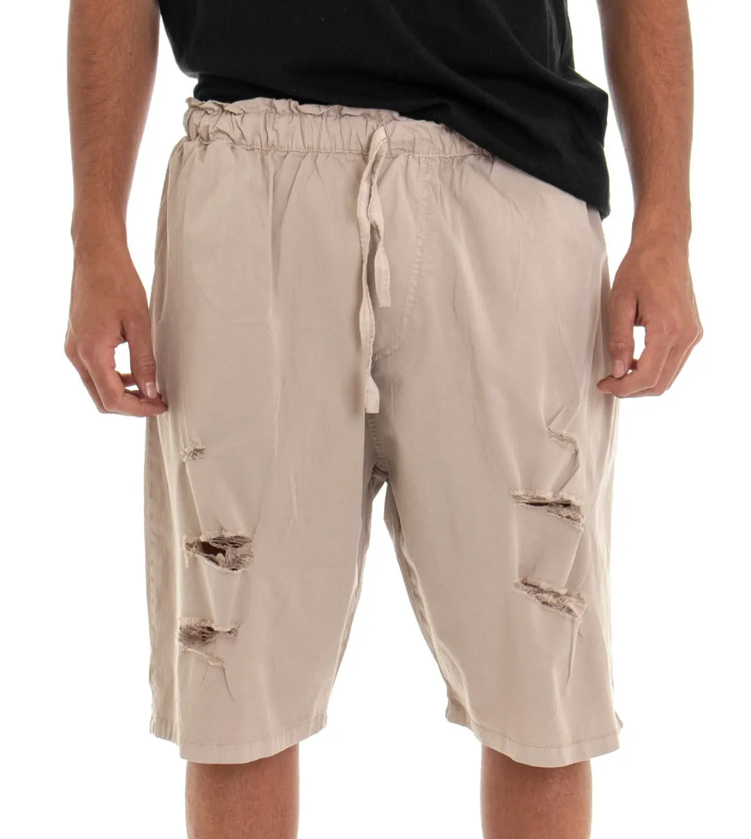 Bermuda Pantaloncino Uomo Shorts Over Tinta Unita Beige Rotture GIOSAL-PC1528A