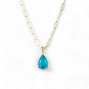 Birthstone Pendant Necklace with Dainty Paperclip Chain