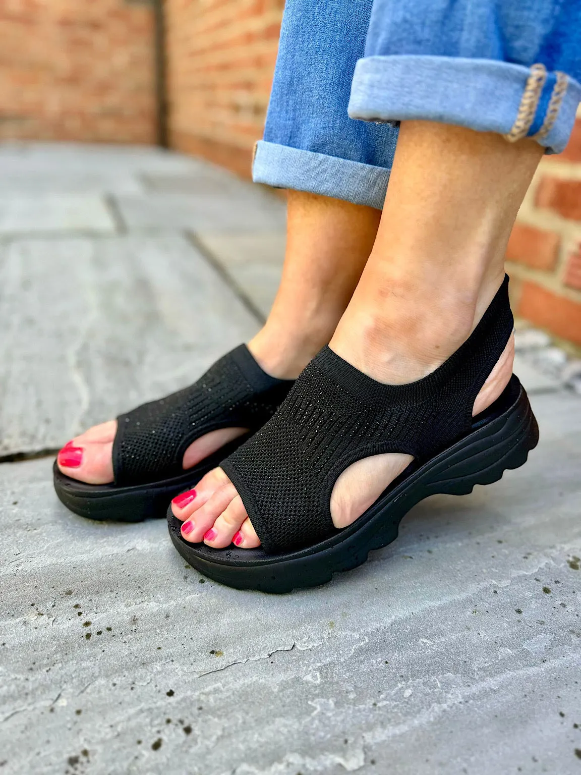 Black Comfort Fit Diamante Sandals