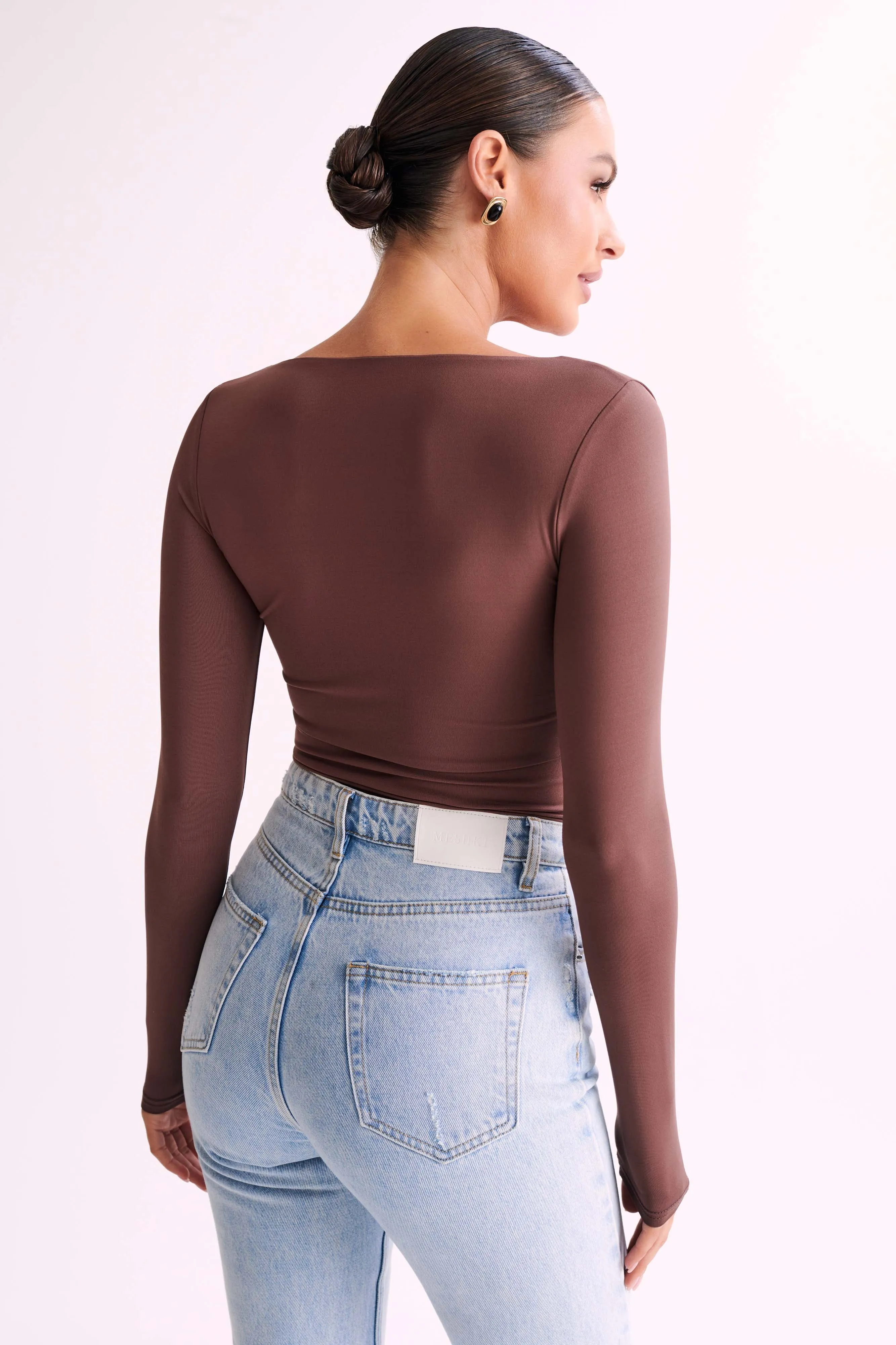 Bridget Recycled Nylon Long Sleeve Top - Mocha