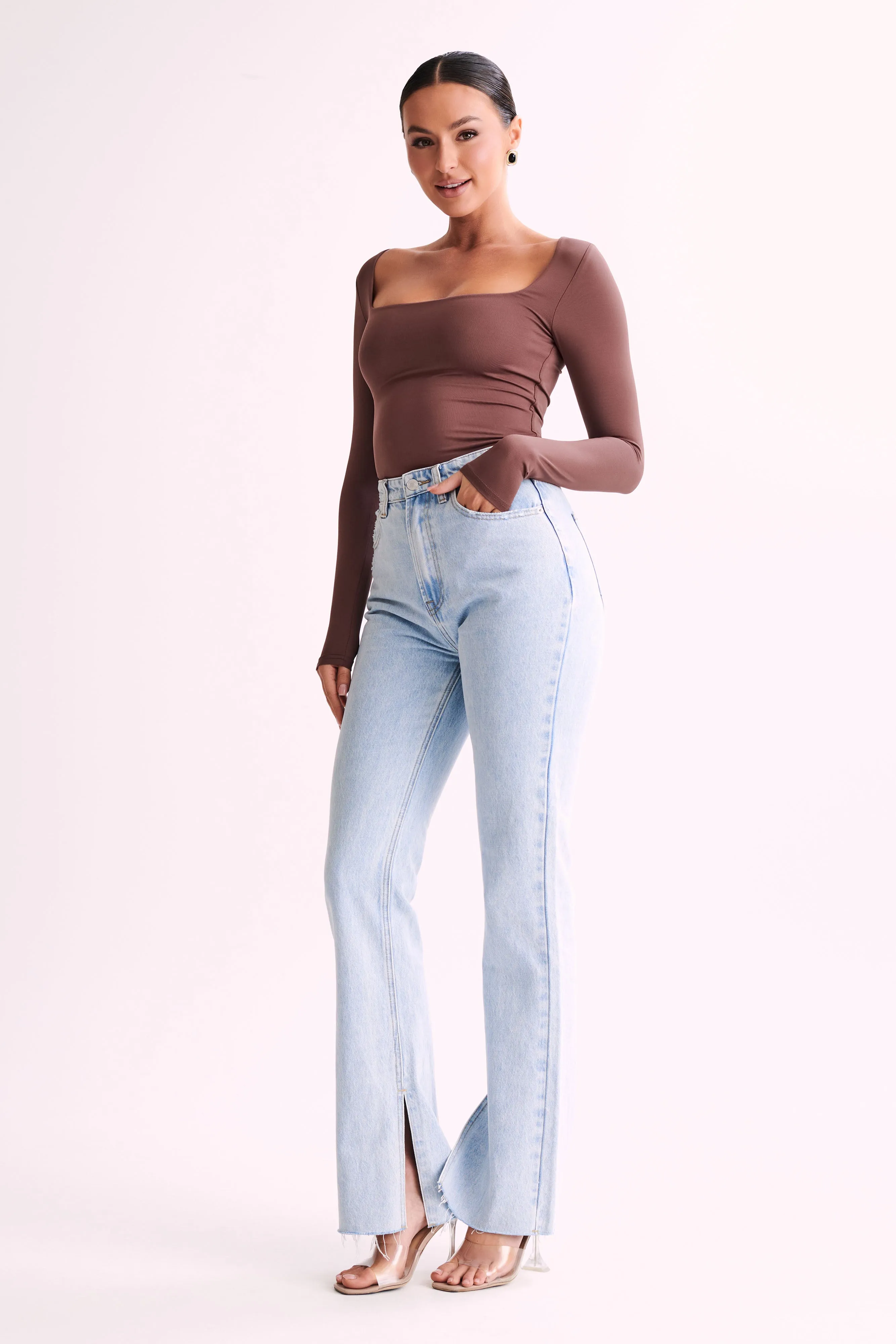 Bridget Recycled Nylon Long Sleeve Top - Mocha