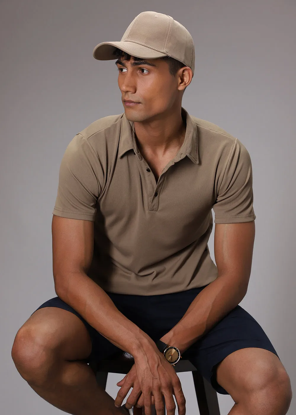 Brown Ribbed Polo T-shirt