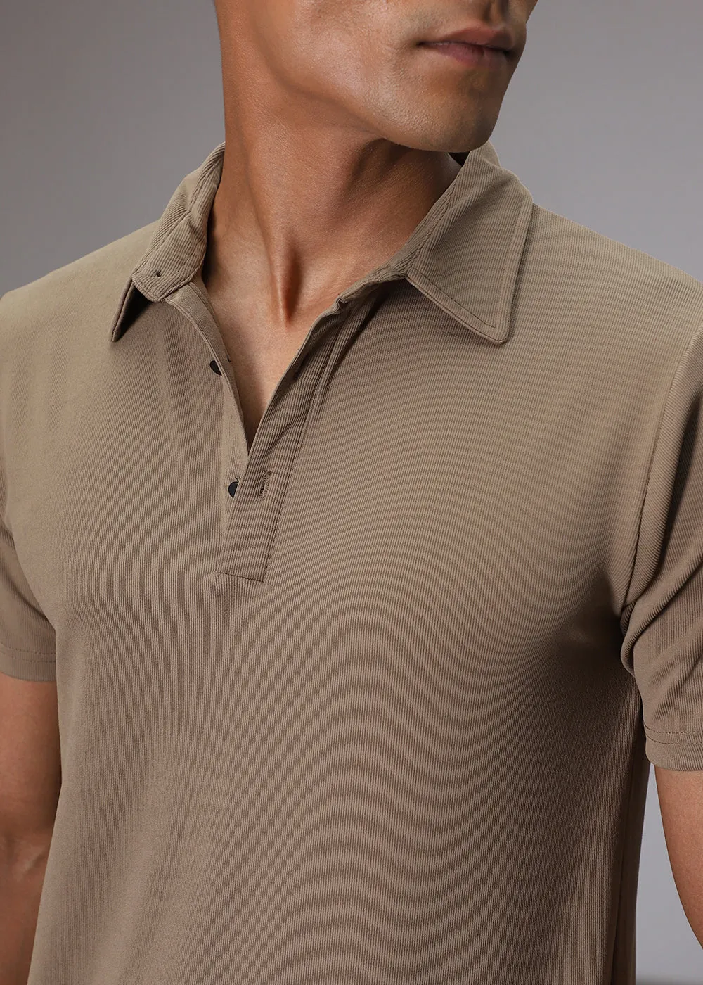 Brown Ribbed Polo T-shirt