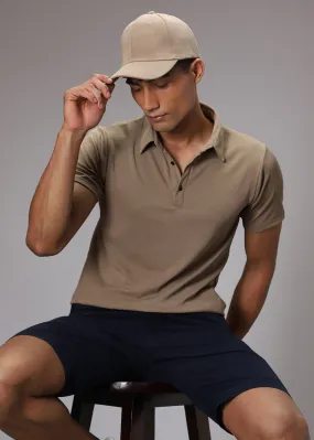 Brown Ribbed Polo T-shirt