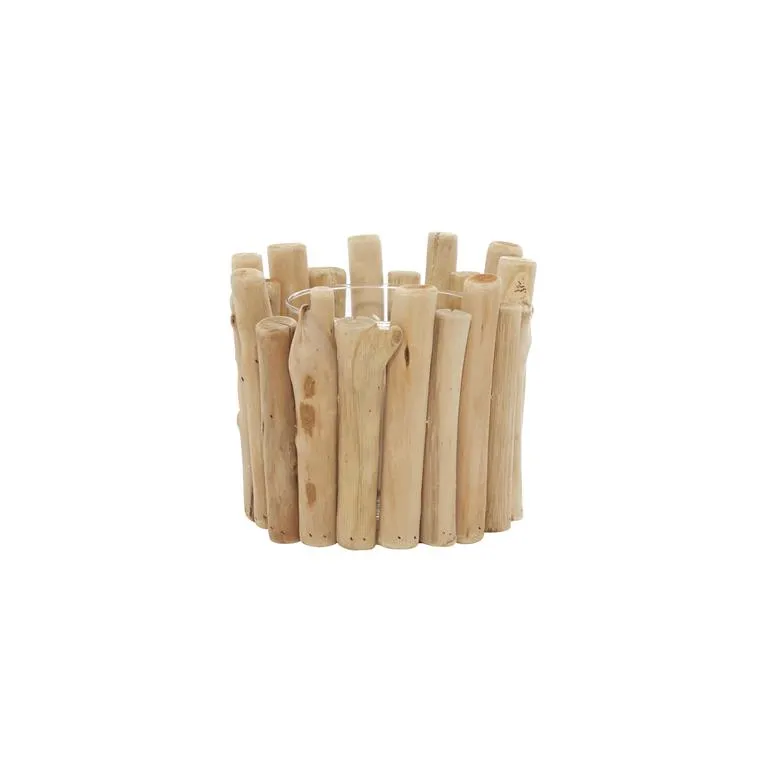 BROWN WOOD PILLAR CANDLE HOLDER WITH DRIFTWOOD STYLE