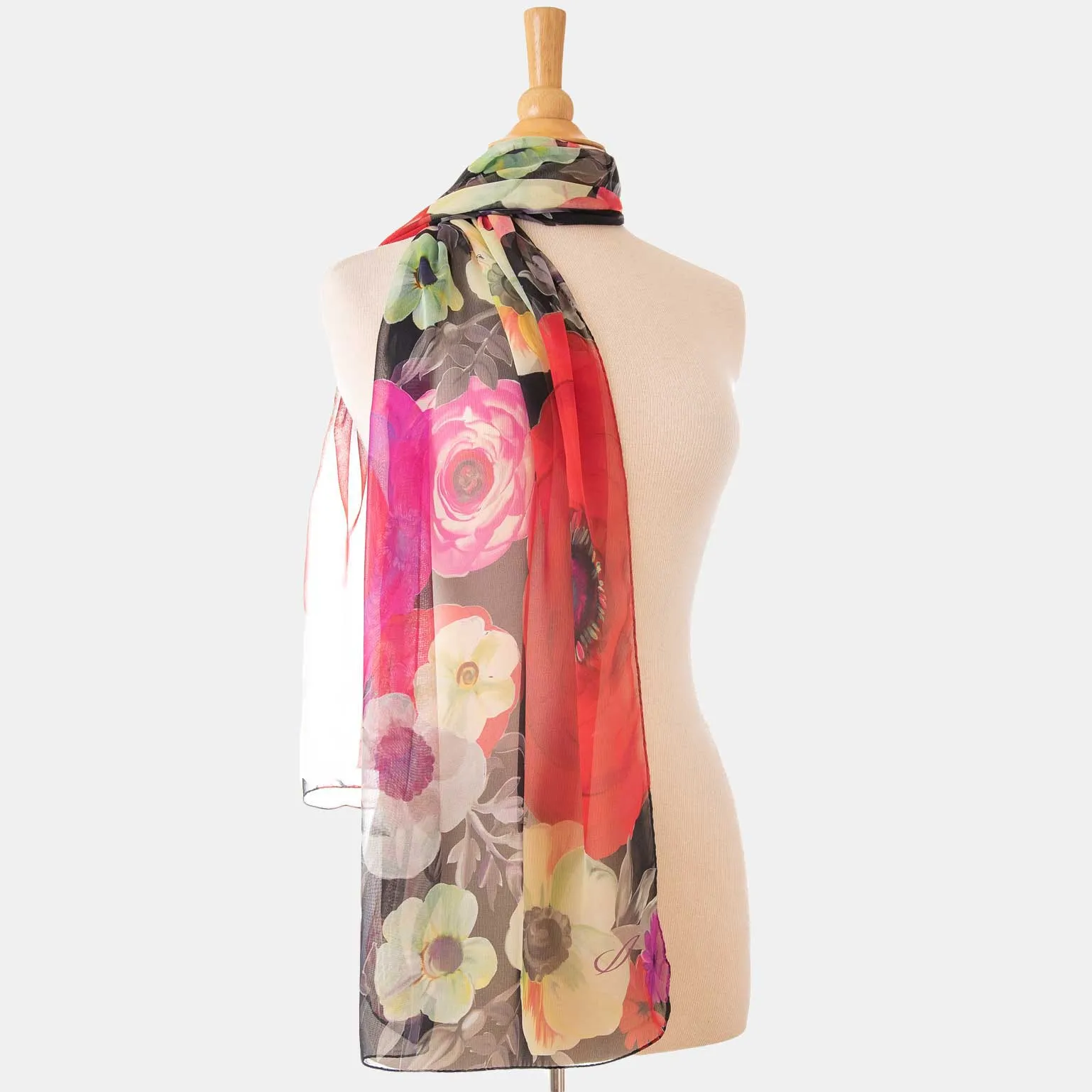 Campo de' Fiori - Long Sheer Silk Scarf - Black