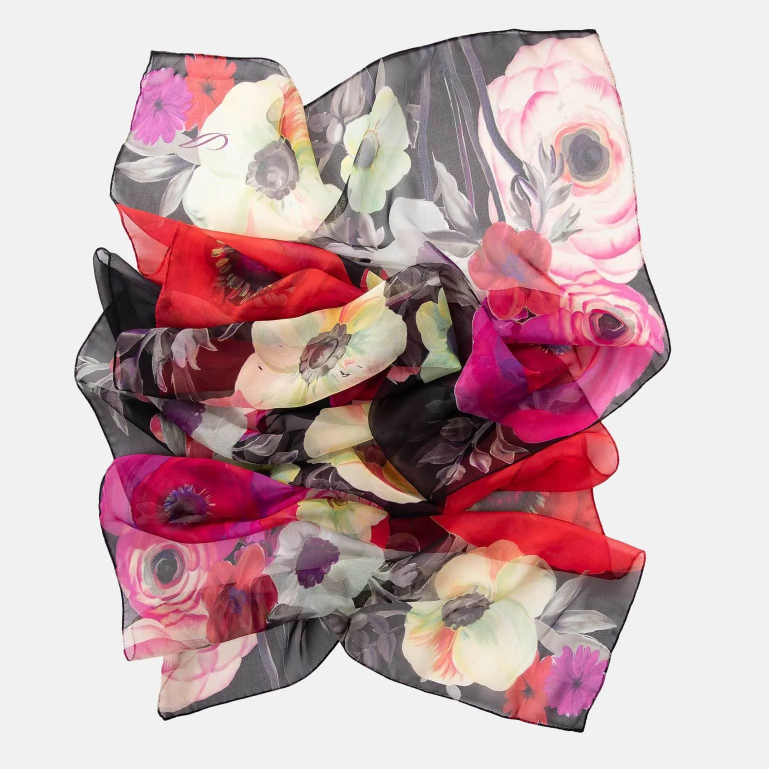 Campo de' Fiori - Long Sheer Silk Scarf - Black