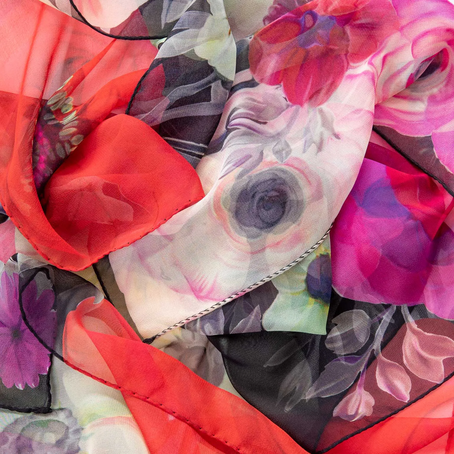 Campo de' Fiori - Long Sheer Silk Scarf - Black