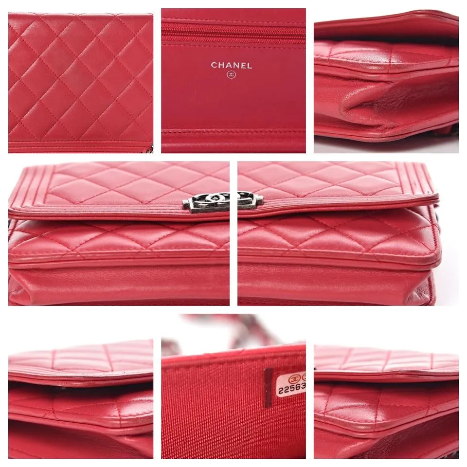 Chanel Boy Wallet on Chain Calfskin Quilted Woc Red Leather Shoulder Bag