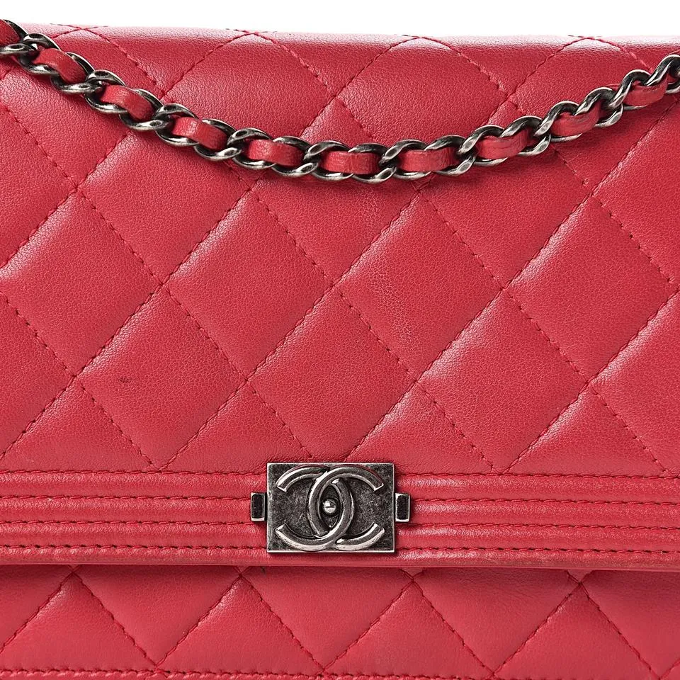 Chanel Boy Wallet on Chain Calfskin Quilted Woc Red Leather Shoulder Bag