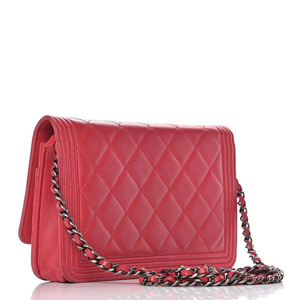 Chanel Boy Wallet on Chain Calfskin Quilted Woc Red Leather Shoulder Bag