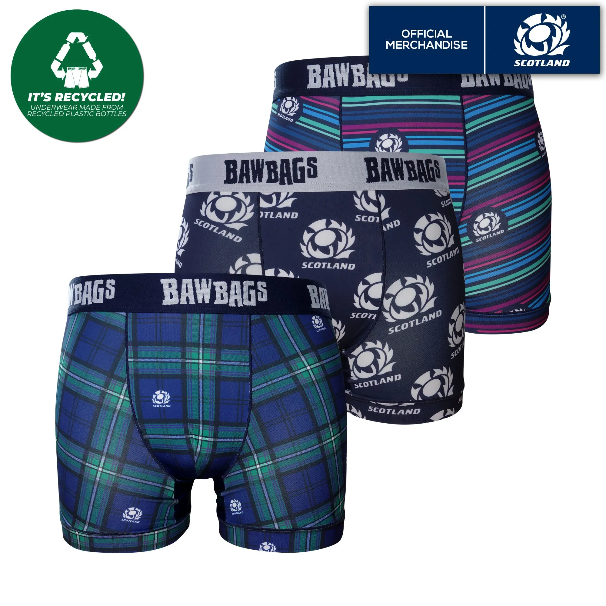 Cool De Sacs Scotland Rugby 3-Pack Technical Boxer Shorts