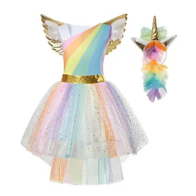 Cute Unicorn Dress Rainbow Ball Gown Baby Princess Party Kid Costume