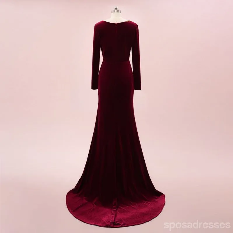 Elegant Mermaid Dark Red V-neck Maxi Long Party Prom Dresses,Evening Dress,13523