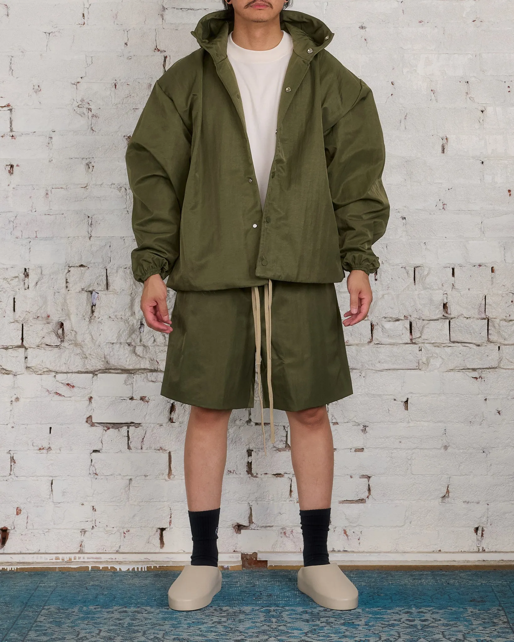 Fear of God Essentials Textured Nylon Hooded Jacket Military