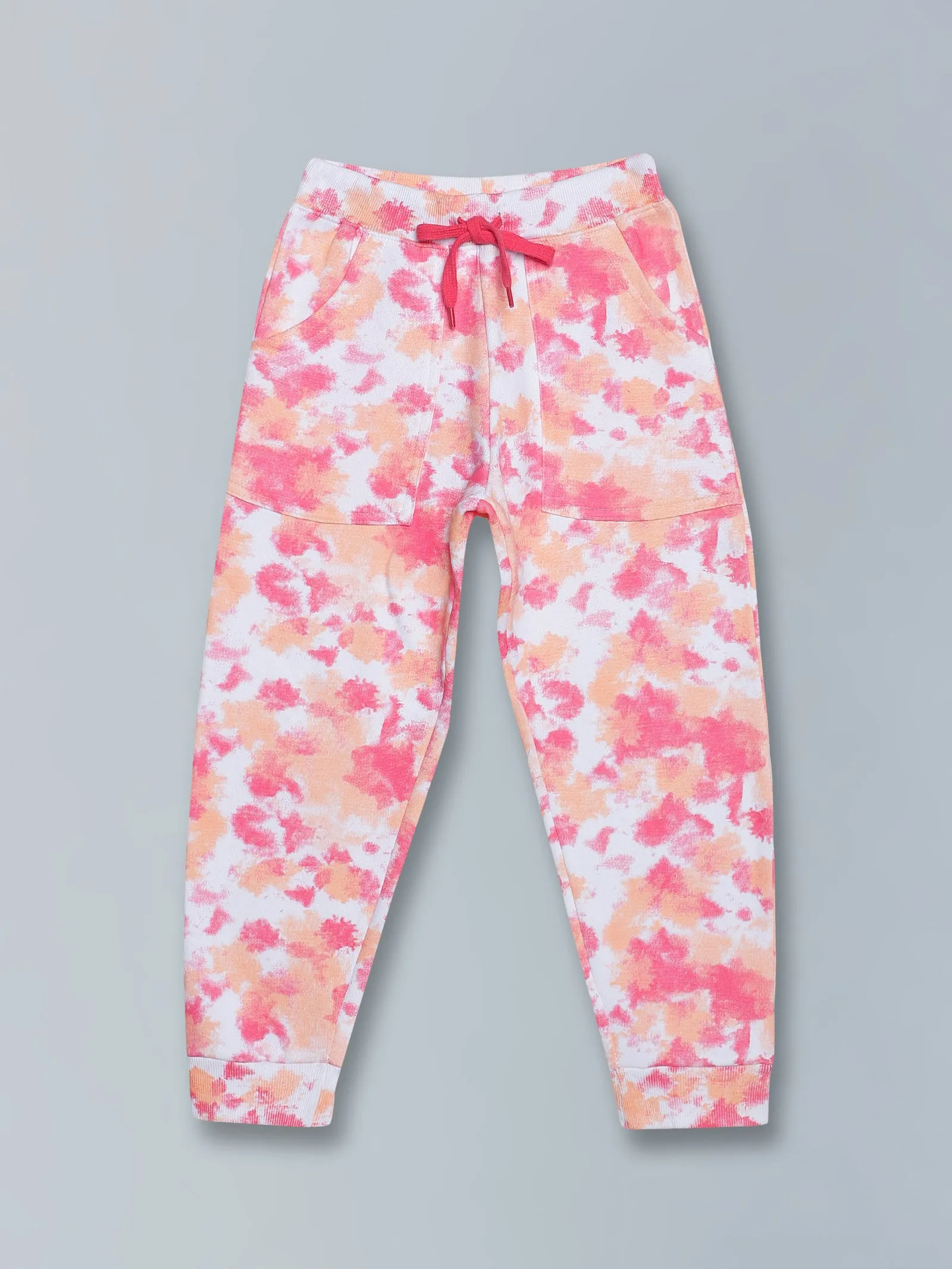 Fleece Tie & Dye Print Front Open Hooded Sweatshirt & Track Pant Set