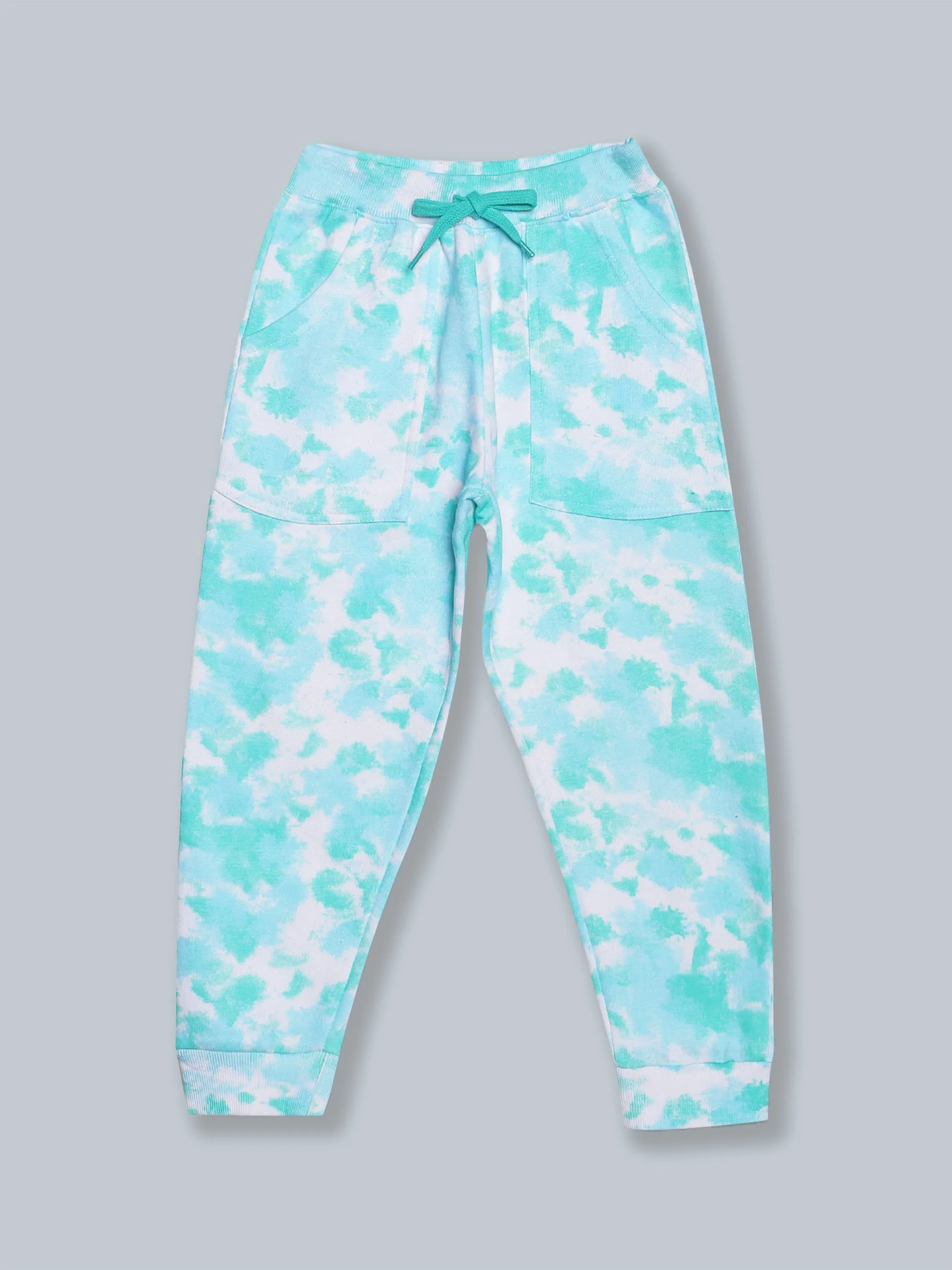 Fleece Tie & Dye Print Front Open Hooded Sweatshirt & Track Pant Set