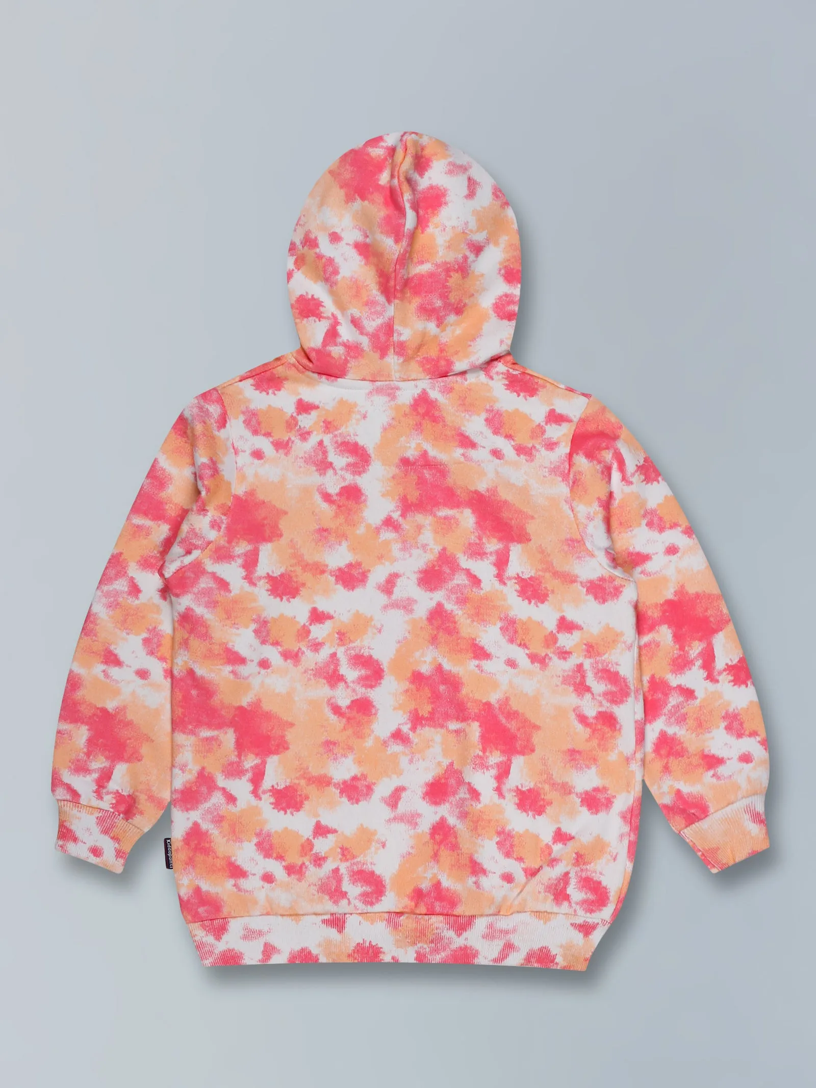 Fleece Tie & Dye Print Front Open Hooded Sweatshirt & Track Pant Set