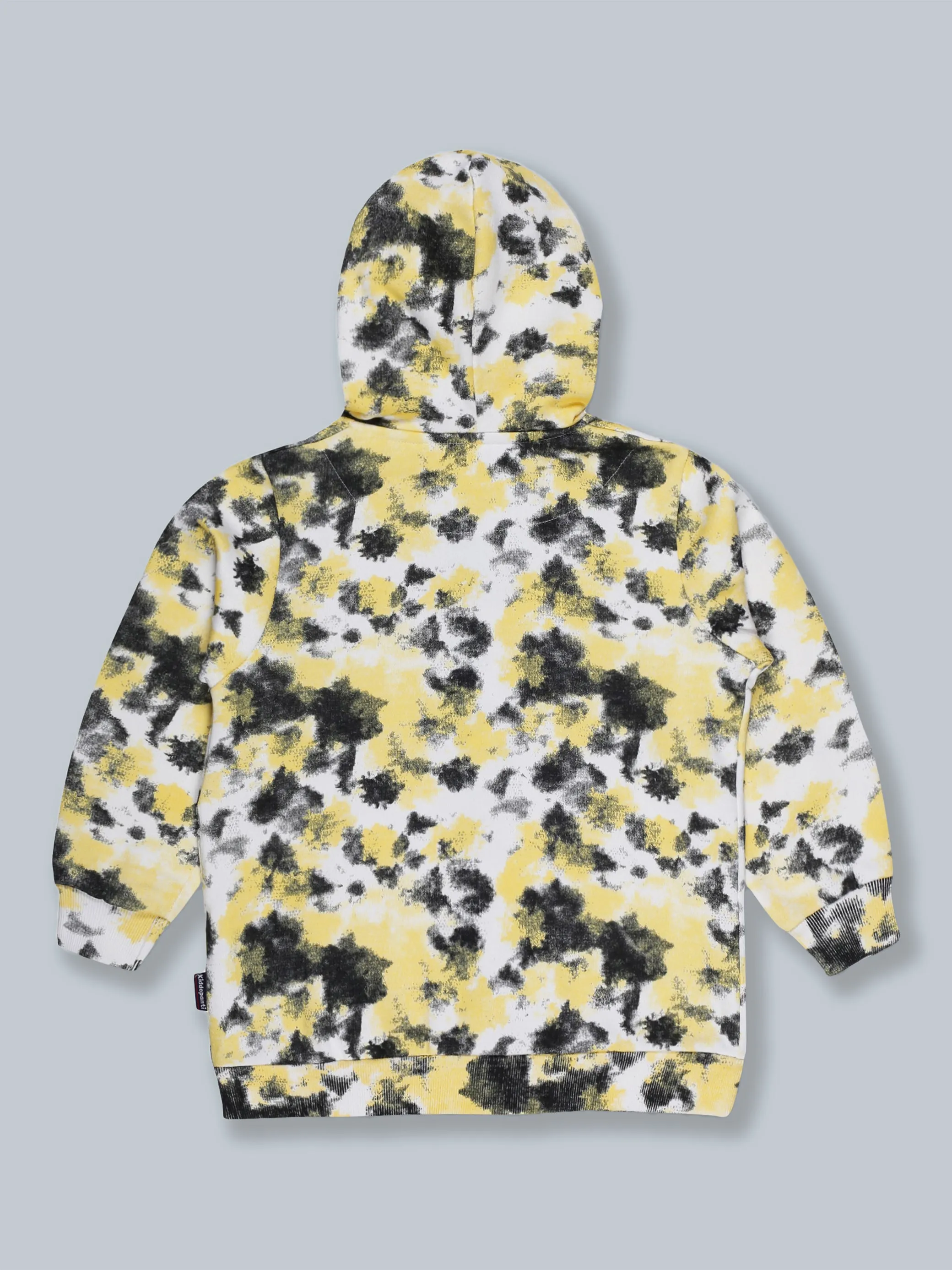 Fleece Tie & Dye Print Front Open Hooded Sweatshirt & Track Pant Set