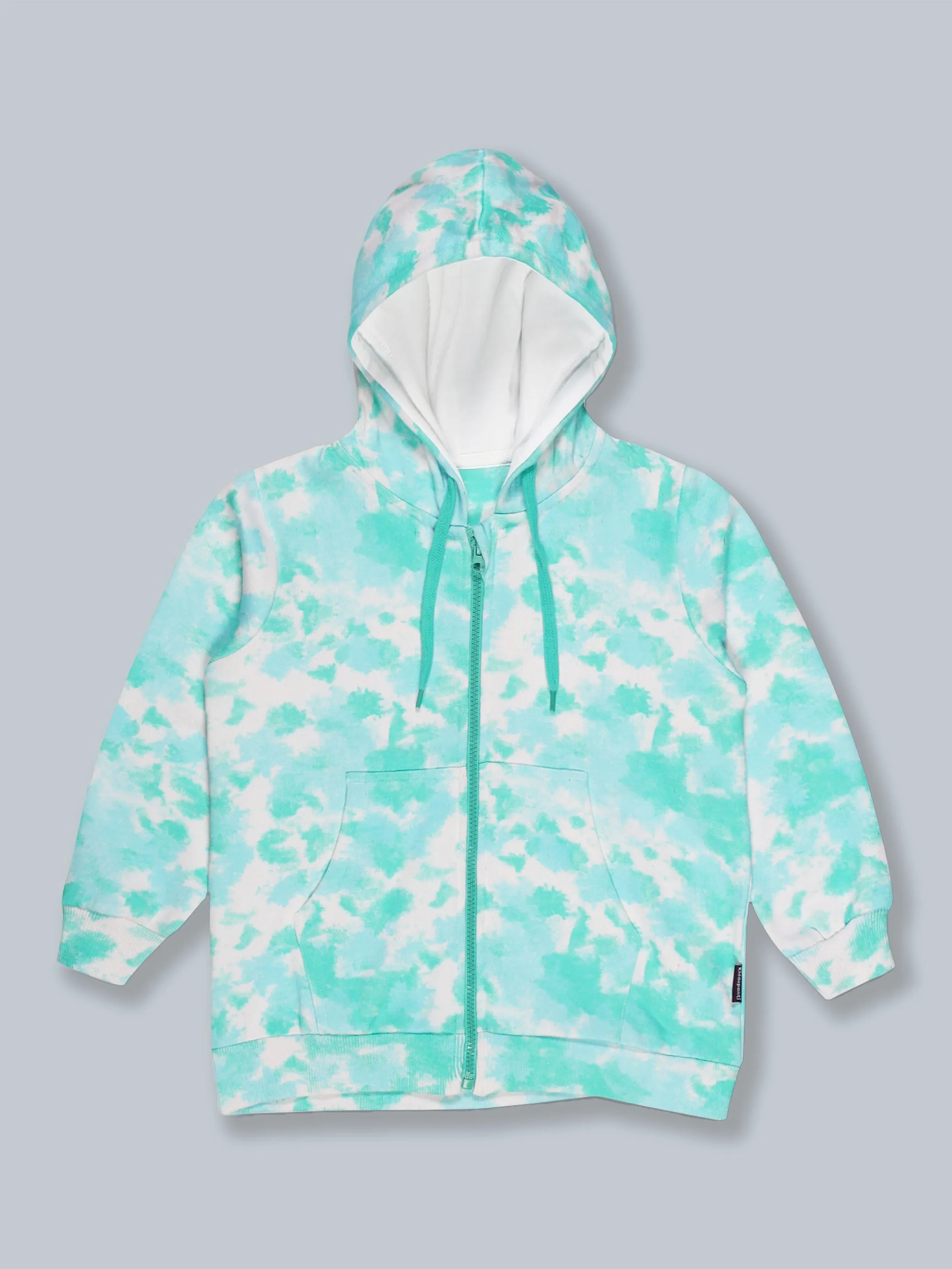 Fleece Tie & Dye Print Front Open Hooded Sweatshirt & Track Pant Set