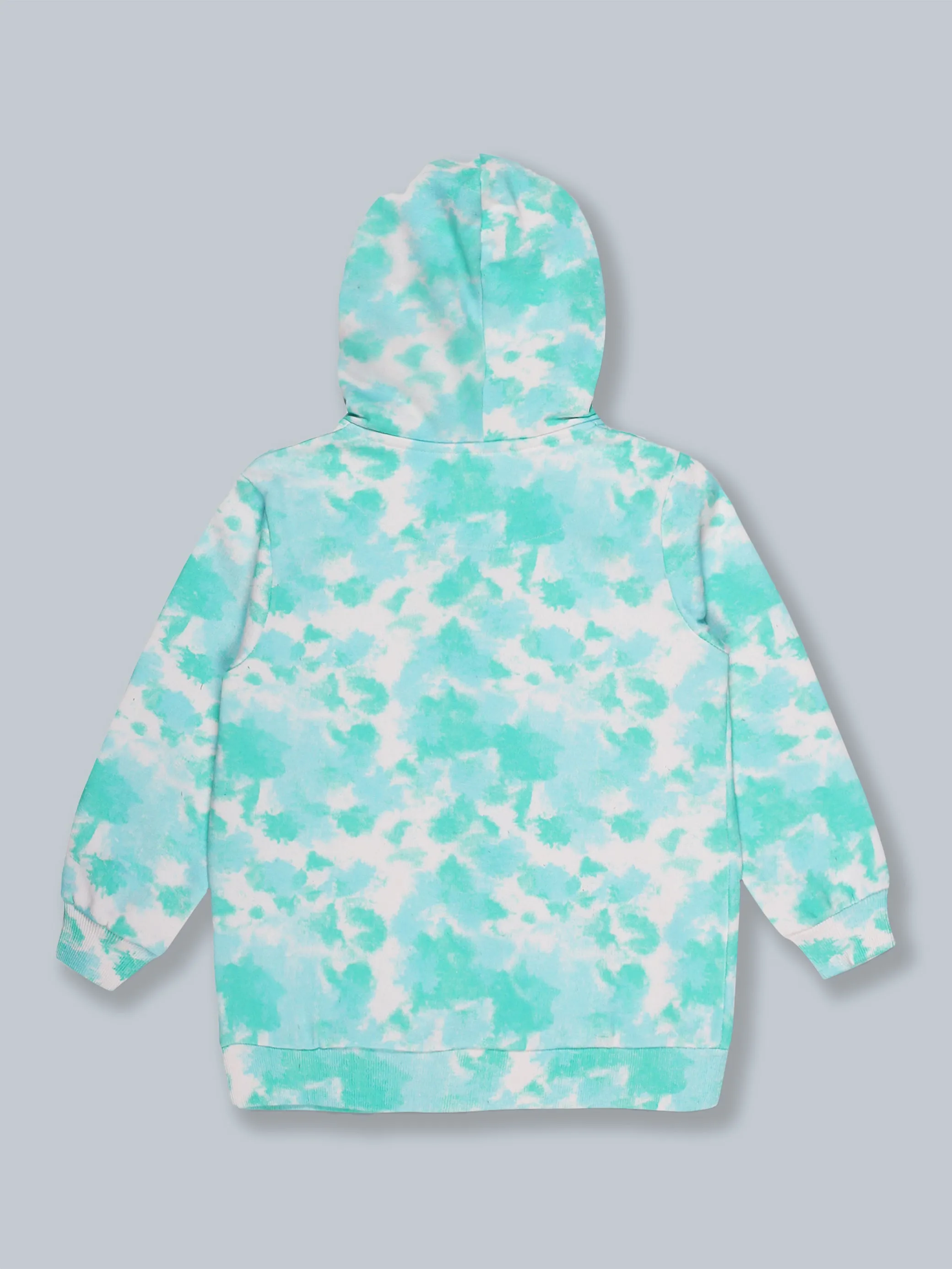 Fleece Tie & Dye Print Front Open Hooded Sweatshirt & Track Pant Set