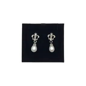 Fleur-de-Lis Silver and Pearl Earrings