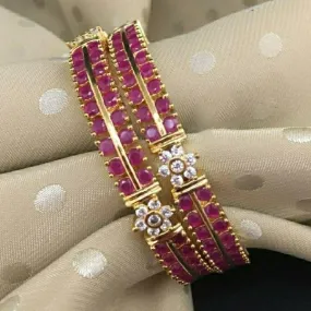 Floral Ruby and White Style American Diamond Bangles