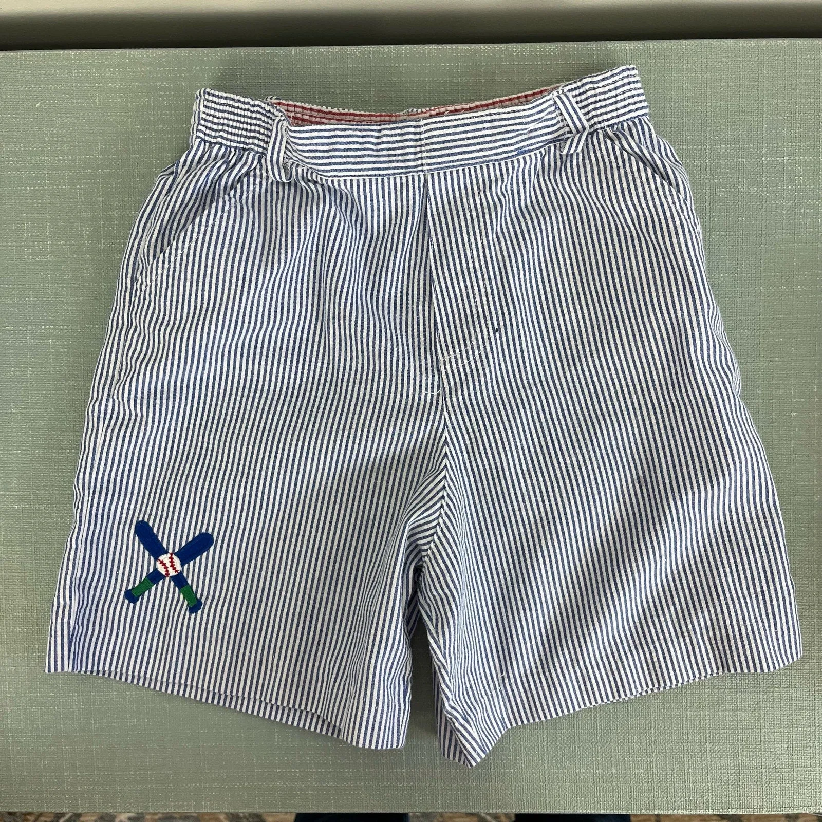 Florence Eiseman Boys Boys Blue Seersucker Baseball Shorts 7fl