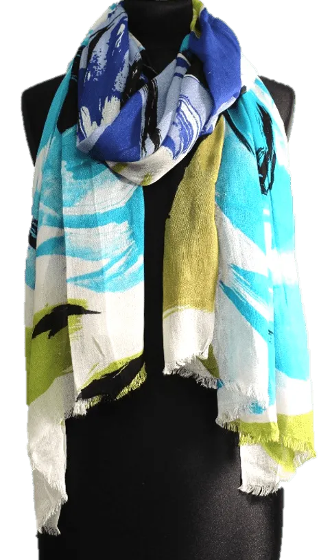 Flower Printed Scarf - Blue